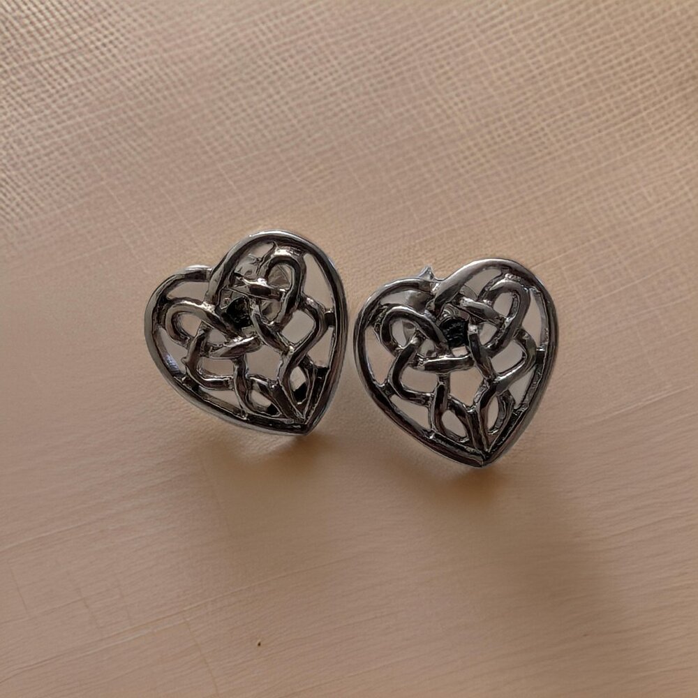 Brand New 925 Solid Sterling Silver Stud Post Celtic Knot Heart Earrings